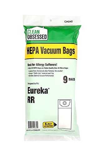 Clean Obsessed H-10 HEPA Bags Type Eureka RR Bags Fits 4800 Series - 9 Cloth HEPA Bags per package