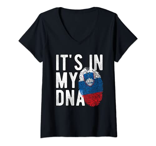 Mujer Funny It's in my DNA - Huella dactilar con bandera de Eslovenia Camiseta Cuello V