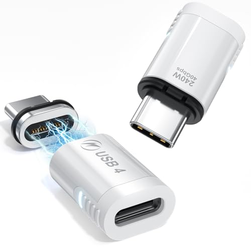 USB C Magnetic Adapter (2 Pack), 240W USB Type C Male to Female Adapter Extender Compatible with Thunderbolt 3/4, Support up to 240W Charging, 40Gbps Data Transfer and 8K@60Hz Video, White