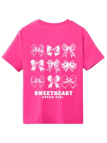 Image of Verdusa Girl's Coquette Bow Top Round Neck Short Sleeve Cute Graphic Tees