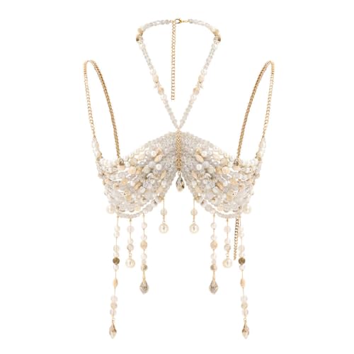 Arnés de cadena de perlas EMDOMO con cuentas de borla multicapa para bikini
