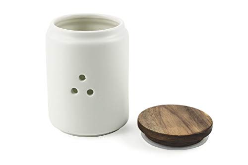 Pot ethnique céramique et couvercle bambou vert D 11 x15.6cm