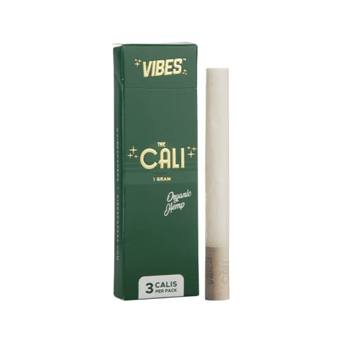 The Cali by VIBES Rolling Papers Pre Rolled Cones Cylindrical Shape 11mm (1g)- 3 per Pack (Organic Hemp)