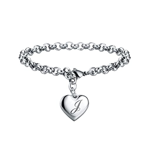 Initial Charm Bracelets Stainless Steel Heart 26 Letters Alphabet Bracelet for Women Valentine s Day Gifts