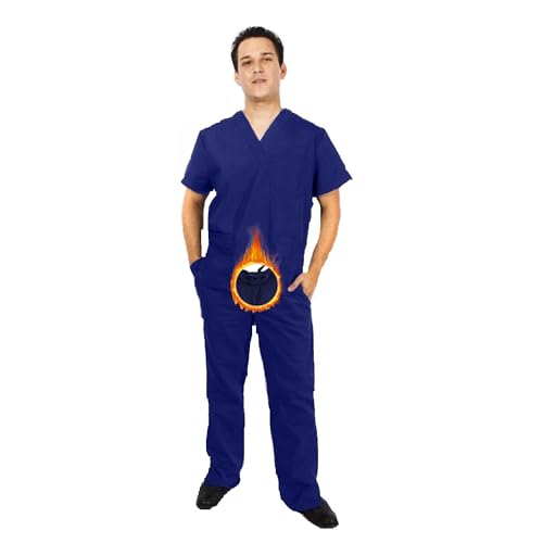 M&M SCRUBS Men Scrub Set Medical Scrub Top and Pants L True Navy Blue