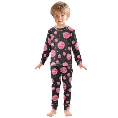 Pajama Sets Long Sleeve Pink Disco Balls Pattern Soft Comfy Sleepwear 2 Piece PJS 3-8T2