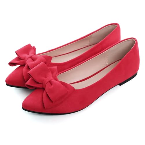 Image of SAILING LU Womens Bowknot Ballet Flats Pointy Toe Suede | Casual Flat Shoes, Dressy Wear to Work, Moccasins, Slip-Ons