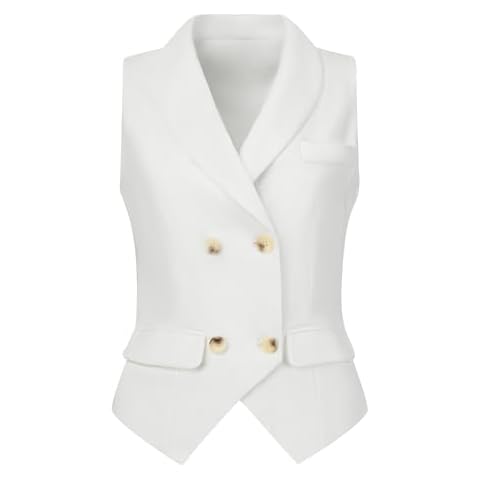 Allegra K Gilet élégant pour femme à double boutonnage châle revers gilet de costume sans manches Blanc cassé S Cover