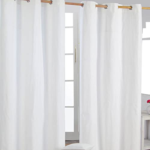 HOMESCAPES – Paire de Rideaux à œillets Prêt-à-Poser – Uni Blanc cassé – 100% Coton – 117 x 137 cm