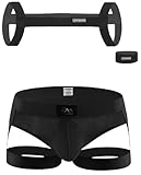 Adigau Herren Tanga Unterwäsche Sexy Outfit Leggings Träger Sets Niedrige Taille Bandage Gaff Tanga Unterhosen Set Schwarz EU-Größe XL/Etikettgröße 2XL