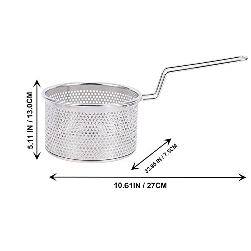 MyrRhe Cestino per Patatine Fritte in Acciaio Inossidabile - Cestello per frittura Durevole con Cucchiaio per Spaghetti - Strumento da Cucina per Patatine croccanti - Argento, 27x12 cm