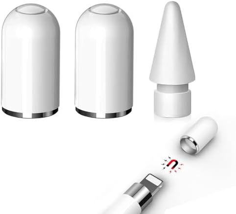 Wilbeva 2 Stück Kappe für Apple Pencil 1. Generation + 1 Stück Spitzen Ersatz & Nib Zubehör für Apple Pencil 2/1 Generation