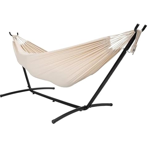 Lazy Daze Hammocks Double Hammock with 9ft Space-Saving Steel Stand (Natural) Cover