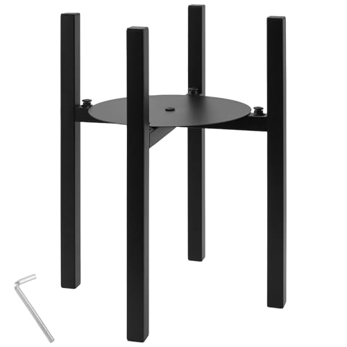 CHUIFAI Soporte para plantas de metal negro de hierro, 38 cm de alto, soporte para macetas de metal con bandeja, soporte ajustable para macetas, ancho ajustable 24-38 cm