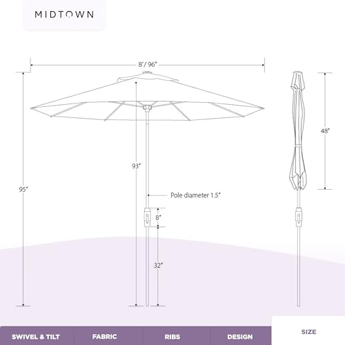 Image of Midtown Umbrellas Wooden 2-8 Ft Patio Umbrella, Canvas Navy Canopy