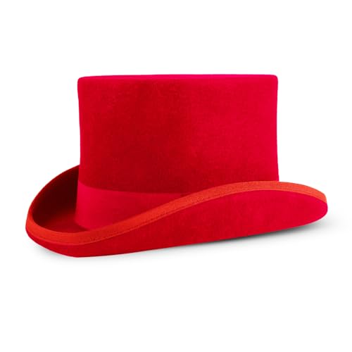 Punctualgood Wool Felt Top Hat Victorian Mad Hatter 6 Magic Hat Gentlemen Performing Jazz Caps Rock Hats for Men Women Gift (US Alpha Medium Red)