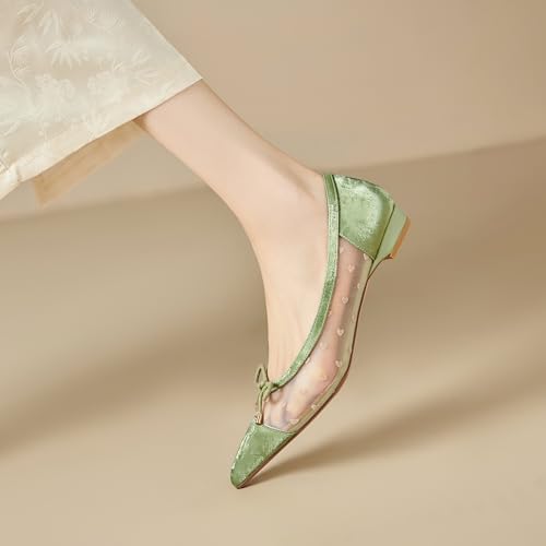 Womens Mesh Ballet Flats Retro Slip on Embroidered Pointed Toe Flats Comfortable Pointy Low Heel Bow Dress Shoes3