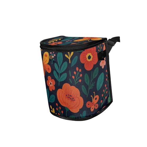 Image of Flowers Car Trash Can with Lid Leak Proof Car Trash Bag Waterproof Car Garbage Can, Multipurpose Trash Bin Hanging for Minivan SUV Truck