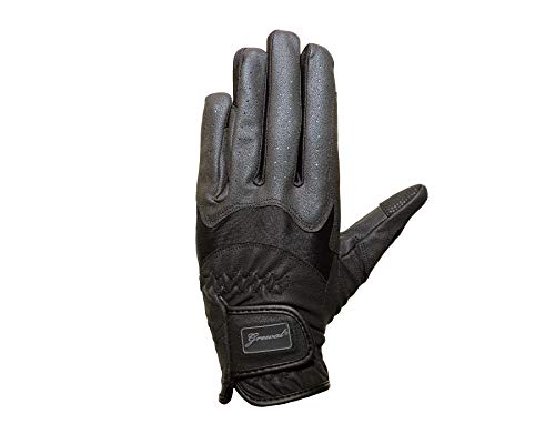 Victoria Soft Feel Ladies Lycra Synthetic Leather Equestrian Horse Riding Gloves, Black or White sz 5-9 (Black, Medium)