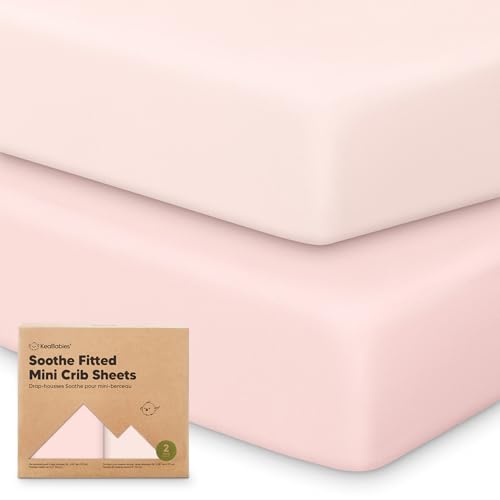 Image of 2-Pack Mini Crib Sheets Fitted - 38x26 Pack N Play Sheets for Pack and Play Mattress, Organic Cotton, Soft & Breathable Playard Bedding, Neutral Mini Toddler Bed Cover for Boys, Girls (Mist Rose)