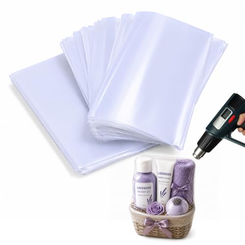 Image of WIKDAY Shrink Wrap Bags 50 PCS 12x16 Inches Cellophane Bags Wrapping Plastic Clear Wrap Bags