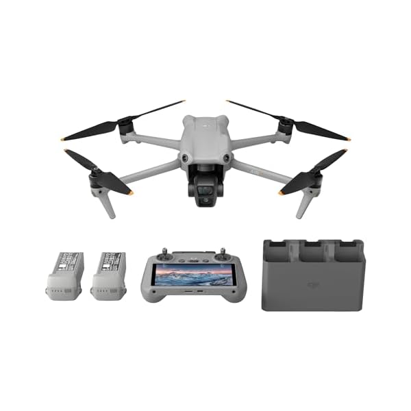 DJI Air 3 Fly More Combo mit DJI RC 2 (Fernsteuerung mit Bildschirm), Drohne mit 2 Primärkameras (mittlere Tele-/Weitwinkelkamera) für Erwachsene, 4K HDR, 46 Min. max. Flugzeit, 48 MP, 2 Zusatzakkus