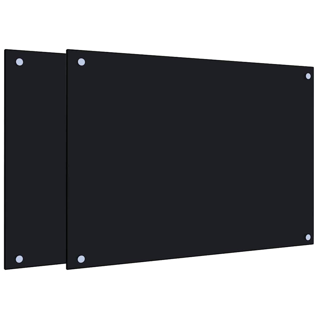 vidaXL Kitchen Backsplashes 2 pcs, Wall Protector for Kitchen Bathroom Living Room Fireplace, Wall Tiles Backsplash, Black Tempered Glass