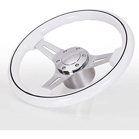 MÖWE MARINE Basic Bootslenkrad Palma II Echtholz weiß mit schwarzem Zierstreifen inkl. Adapter Nabe für Teleflex Ultraflex Lenkungen Holz Steuerrad Bootssteuerrad Cover