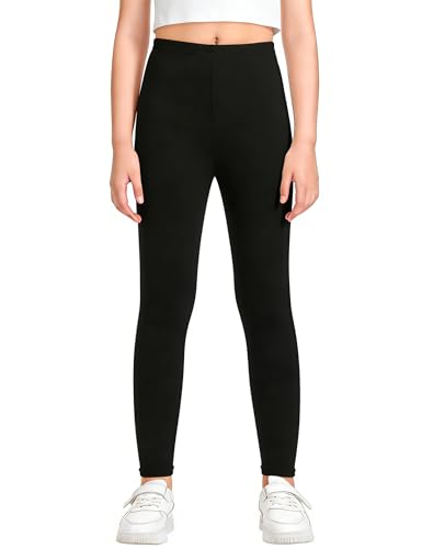 KEREDA Leggings Mädchen Baumwolle Sport Kinder Sportleggings Teenager Lang Hosen Schwarz 116-122