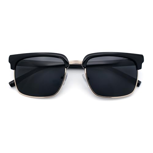 SA106 Polarized Hipster Fashion Half Rim Rectangle Iconic Gentlemanly Sunglasses