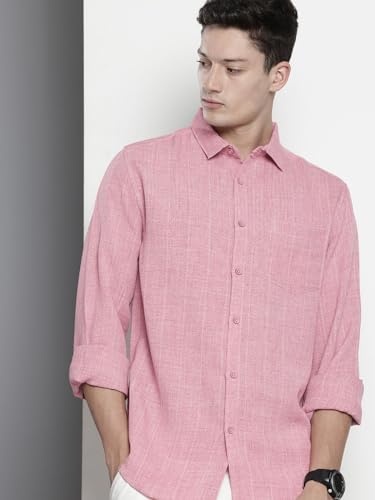 Image of The Indian Garage Co Men Slim Fit Vertical Striped Long Sleeves Casual Shirt