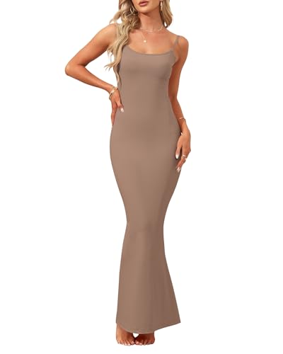 Image of AUSELILY Womens Bodycon Maxi Dress Square Neck Sexy Slip Long Dress | Sleeveless slip design with a long skirt line, Going out dress for celebrations, Style with heels