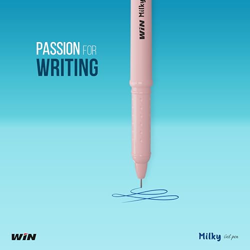 Image of WIN Milky Gel | 20 Blue Ink Pen | Assorted 5 Colors | Matte Finish Body Colours | 0.7 mm Tip | Gift for Kids | Pen for Writing | Students, Exams Uses | Ideal for School, Office & Business