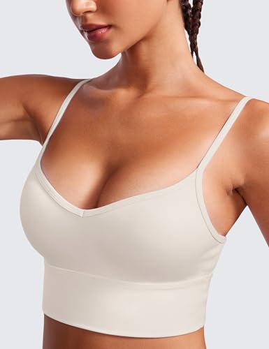 CRZ YOGA Womens Butterluxe Sweetheart Longline Sports Bra - V Neck Adjustable Thin Strap Yoga Camisole Padded Crop Top3