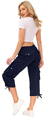MoFiz Ladies Hiking Capris Outdoor Recreation Hiking Pants Lightweight Quick Dry Cargo Running Athletic Casual with Pockets Navy L - Thumbnail 6