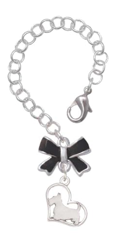 Delight Jewelry Silvertone Scottie Dog Silhouette Heart - Black Bow Charm Accessory for Tumblers and Thermal Cups