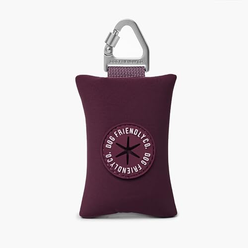 Image of Dog Friendly Co. Poop Bag Holder for Leash, Dog Waste Bag, Premium Burgundy | One Click Clip Potty Carrier Dispenser, Pet Trash Bags, Neoprene Fabric for All Weather Conditions, Stylish Walking Accessory