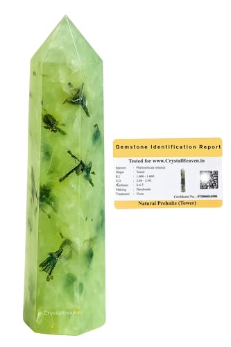 Image of Crystal Heaven Prehnite Crystal Tower Obelisk Point For Chakra, Healing And Balancing - Aaa Grade Original Certified Gemstone Agate For Reiki Meditation Yoga Spiritual (3-4 Inches)
