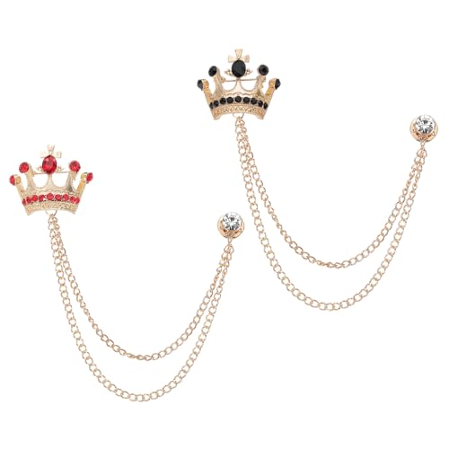 Image of PATIKIL Crown Hanging Chain Brooch Pins, Rhinestone Suit Pins Fashion Crystal Lapel Pins