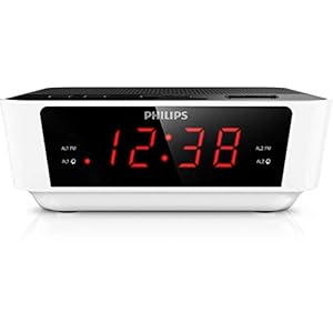 Philips Audio AJ3115/12 Radiowecker mit Digital Tuner (Dual Alarm, UKW, Sleep timer, Großes Display) weiß/schwarz