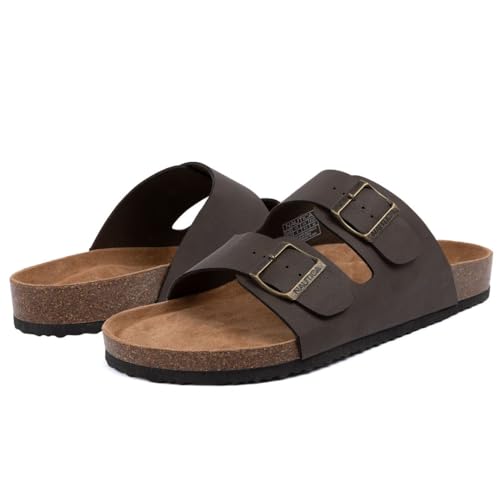 Image of Nautica Men's Sandals - Casual Slides with 2 Adjustable Buckle Straps and Cork Footbed for Ultimate Comfort and Style (Regular /Wide Width, Big Size)