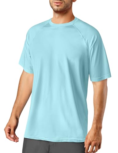Swim Shirts for Men Short Sleeve Rash Guard UV Sun Protection Fishing Cool SPF Water Shirts Dry Fit Hiking Cooling Lightweight Quick Dry Rashguard Blue XL
