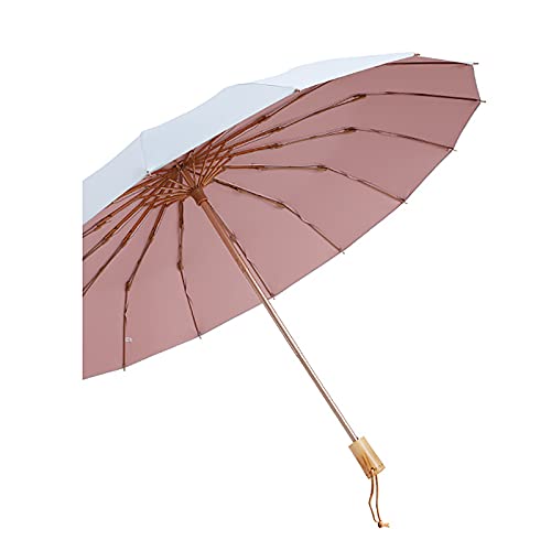 Parapluie de voyage double action anti-pluie et soleil avec manche en bois