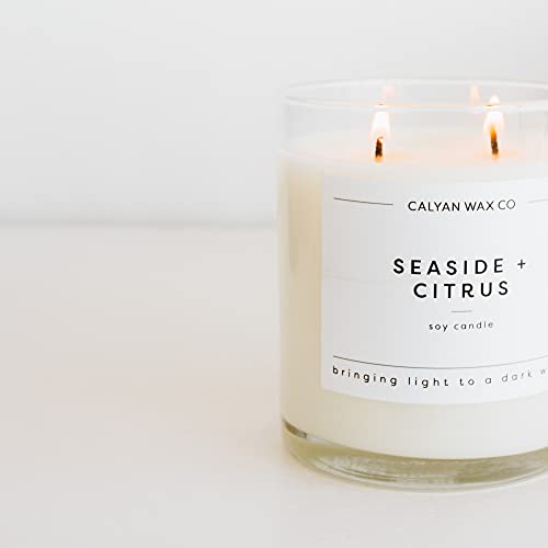 Calyan Wax Scented Candle Seaside & Citrus Candle For The Home Scented With Mandarin & Verbena, Soy Wax Aromatherapy Candle In Glass Jar With 37 Hour Burn Time, Non Toxic Scented Candles Gifts #TOP4