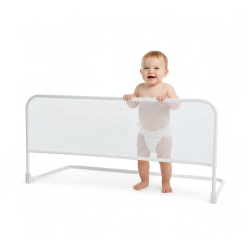 PLASTIMYR Barra Seguridad Cama Niños 125 cm - Barandilla Seguridad Cama Fácil Instalación - Barrera para Niños Plegable de Aluminio y Tela