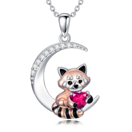 Image of PROESS Animal Birthstone Necklace 925 Sterling Silver Otter /Axolotl /Hippo /Elephant /Dachshund /Monkey /Red Panda Pendant Necklace Animal Birthstone Jewelry Gifts for Women