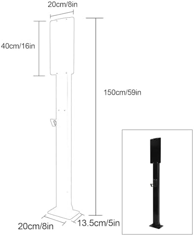 Durable Outdoor EV Charger Pedestal - Electric Vehicle Charging Station Support Pole, 170cm Height, Compatible with Mobile Connector, Weather-Resistant Black Design for Easy Access