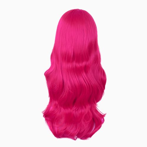 MapofBeauty 24 Inch/60 cm Charming Synthetic Long Wavy Side Bangs Women Party Anime Cosplay Wig (Hot Pink)
