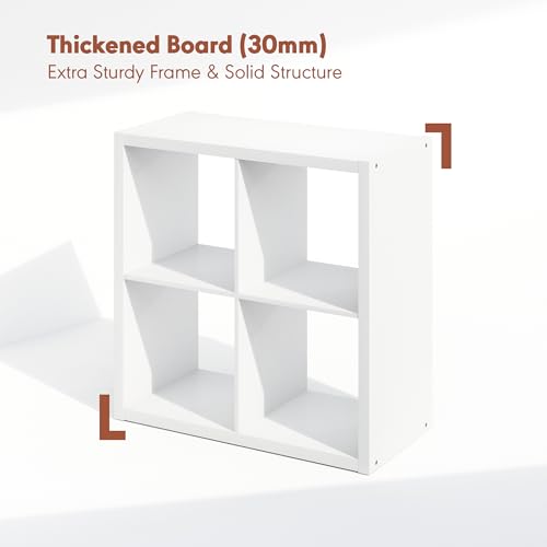 Image of Furinno Cubicle Record Player Stand, 4-Cube Vinyl Record Storage, White | Vinyl Storage, 1.2 inchInch Extra Thick, Open Back Media Shelf for CD DVD Bluray Game Disc, for Living Room, Home Office