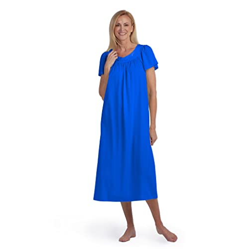 Image of Miss Elaine Nightgown - Women's Long Tricot Nightgown, Short Flutter Sleeves, Comfortable Lightweight Fabric, Sleepwear